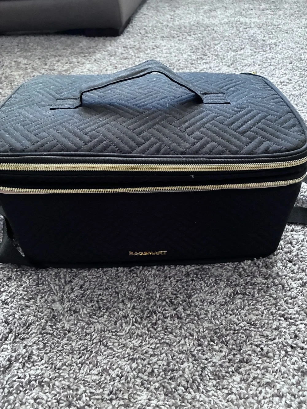 Bagsmart Black Quilted Makeup Train Case with Dual Zippers